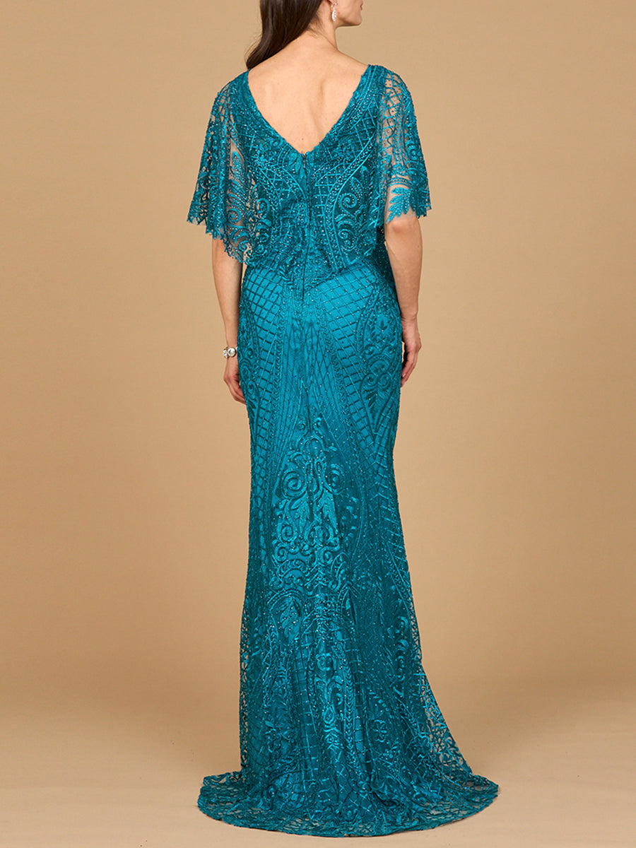 formal dress with cape sleeve Elegant Cape Sleeve A-line Gown – Petals And Promises Prom main image 0