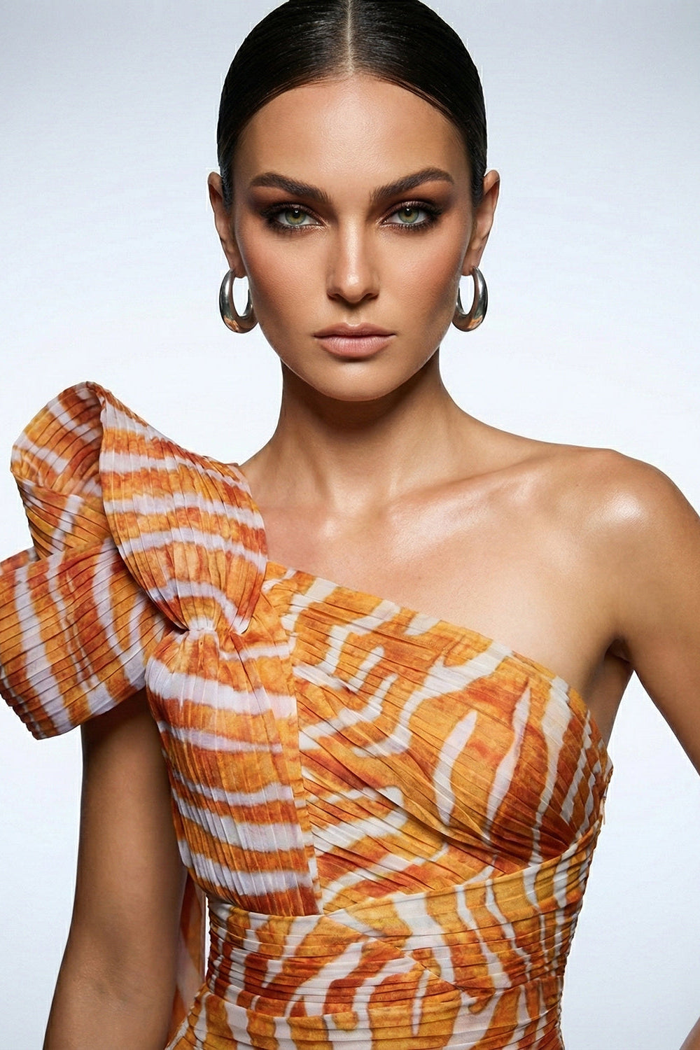 Fouad Sarkis F02974 One-Shoulder Printed Maxi Cape Dress