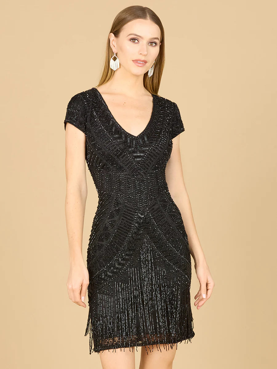 Lara Brooklyn Beaded Fitted Short Dress with Open Back 29889