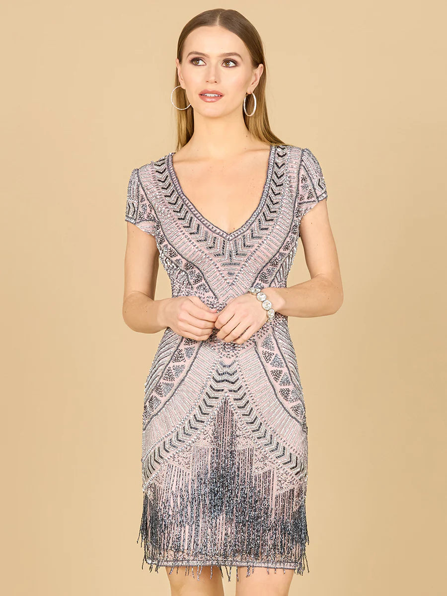 Lara Brooklyn Beaded Fitted Short Dress with Open Back 29889
