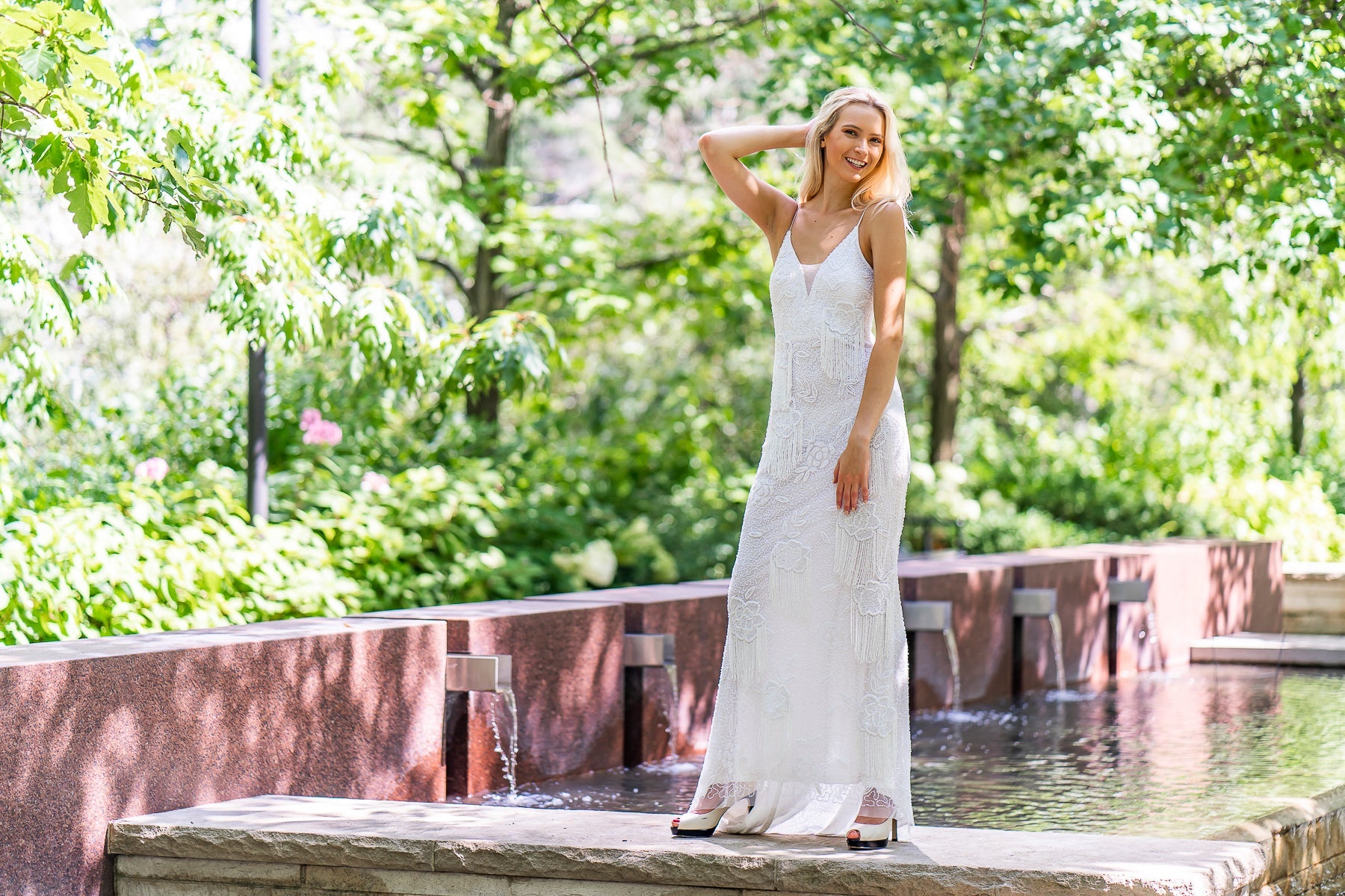 Lara Danika Floral Beaded Sheath Beaded Dress with Beaded Fringe 29892