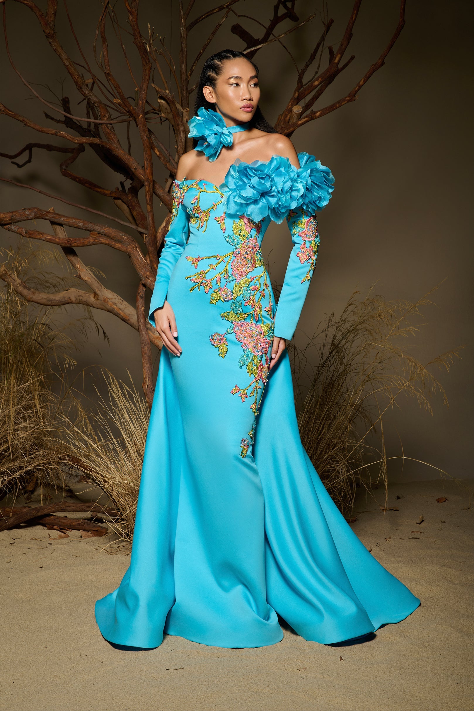 evening dress turquoise Tina Holly Couture Designer TW025 Turquoise Glitter Formal Dress w Over Skirt Turquoise / 6 AUS