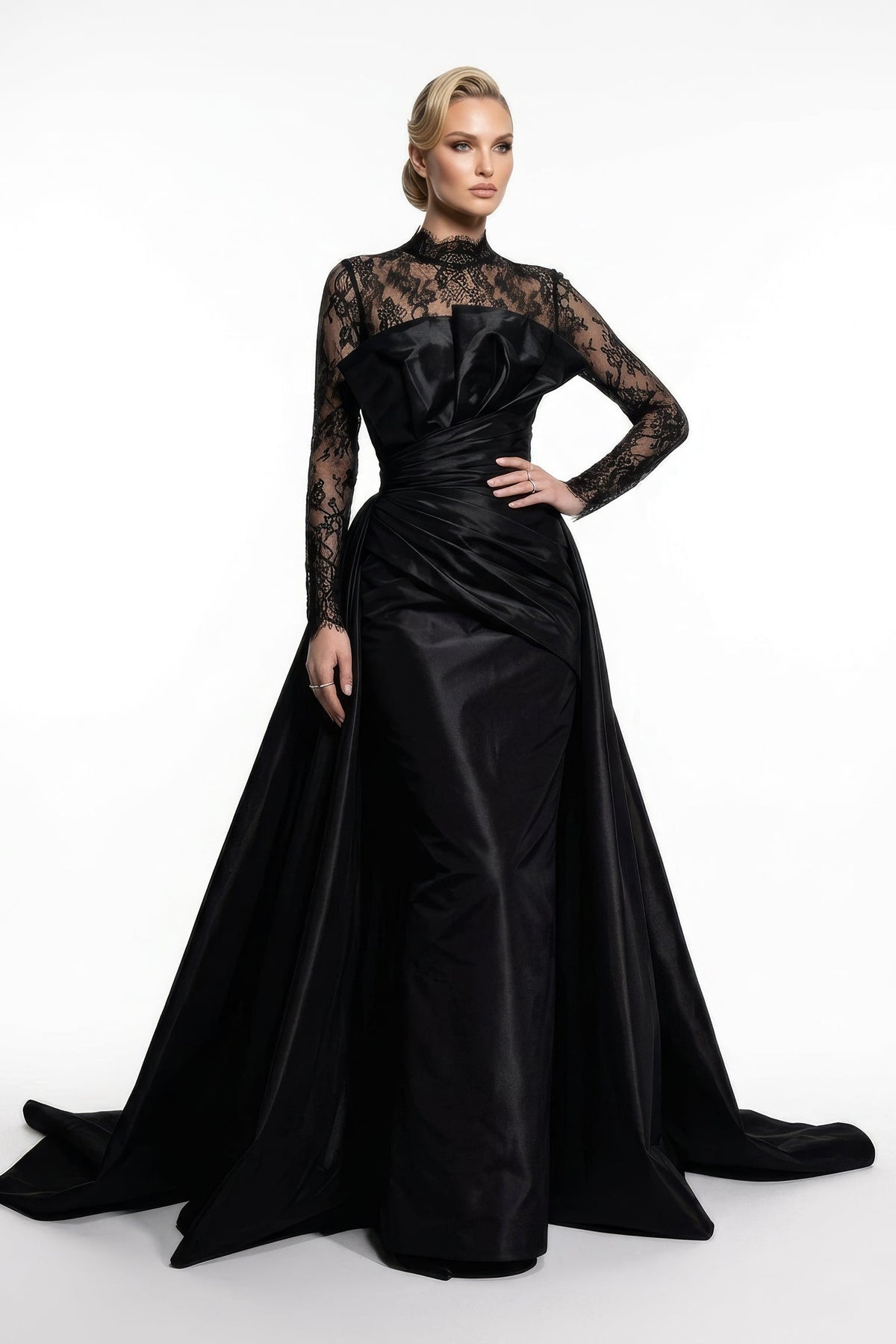 Fouad Sarkis 3006A Lace High-Neck Evening Gown
