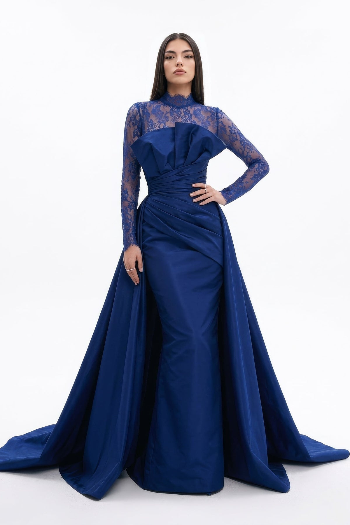 Fouad Sarkis 3006A Lace High-Neck Evening Gown