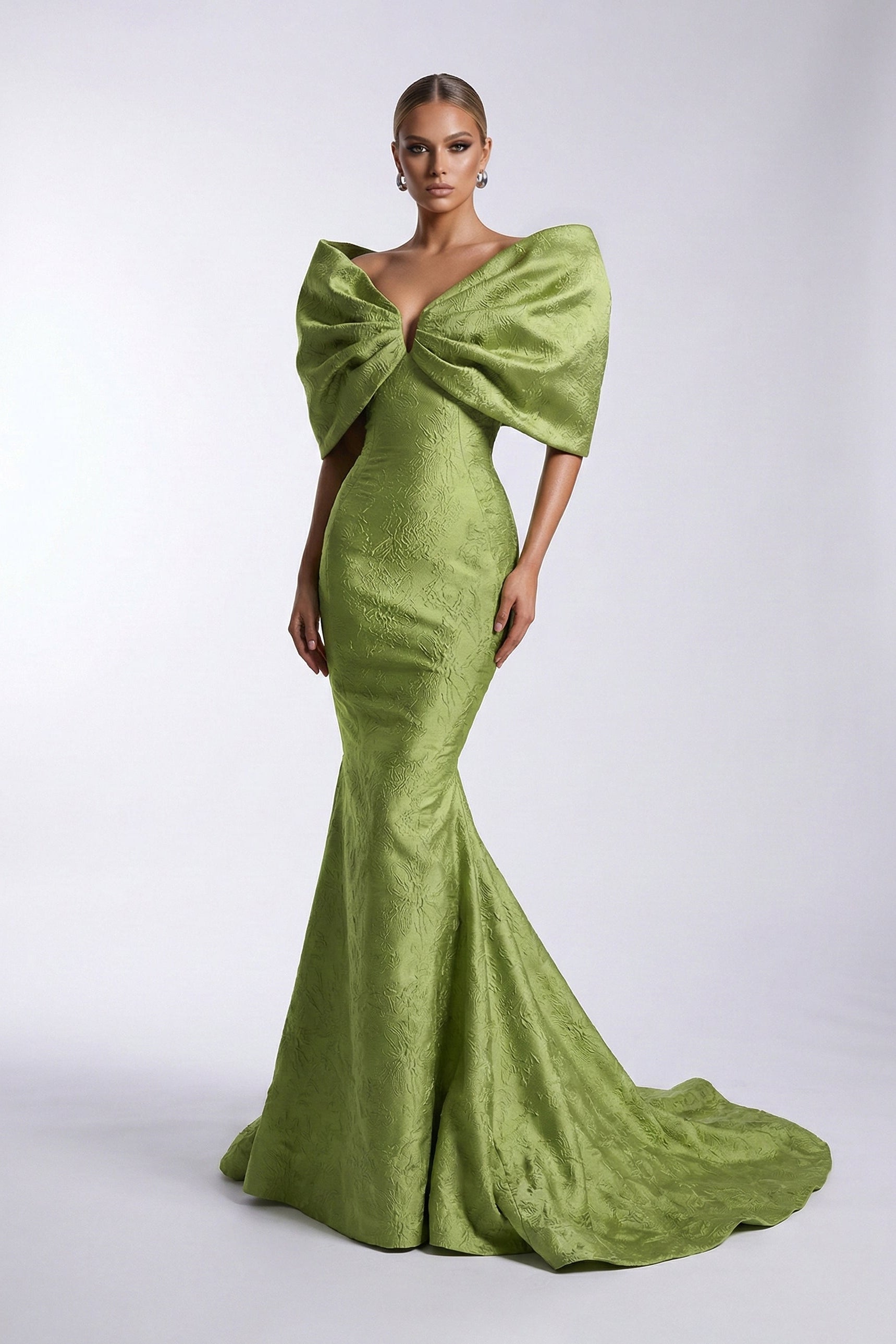 Fouad Sarkis F03009 Jacquard Bow Mermaid Gown