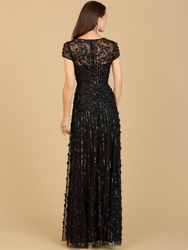 3D Floral Embellished Cap Sleeve Gown 29181