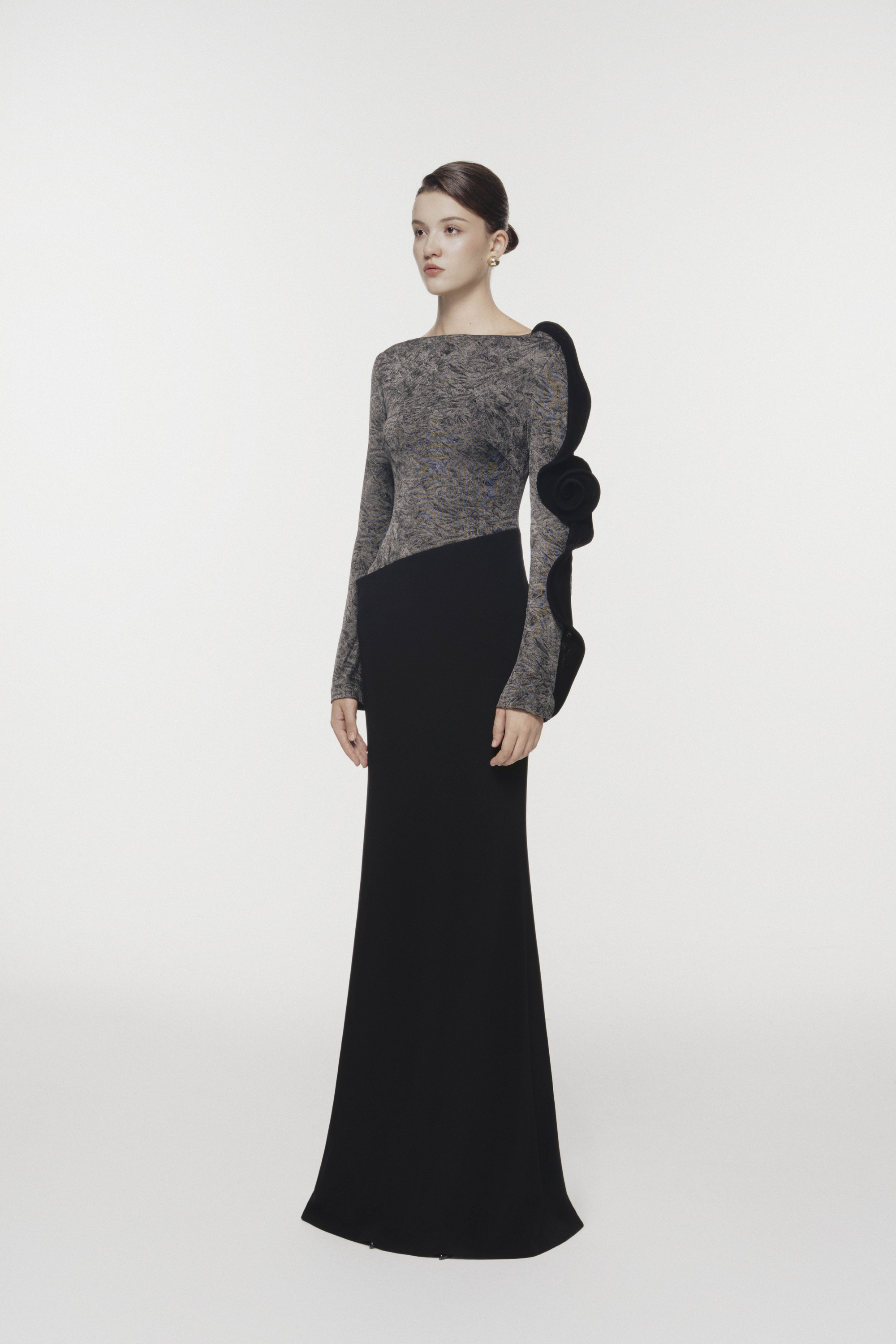 3D Floral Ruffle Evening Dress