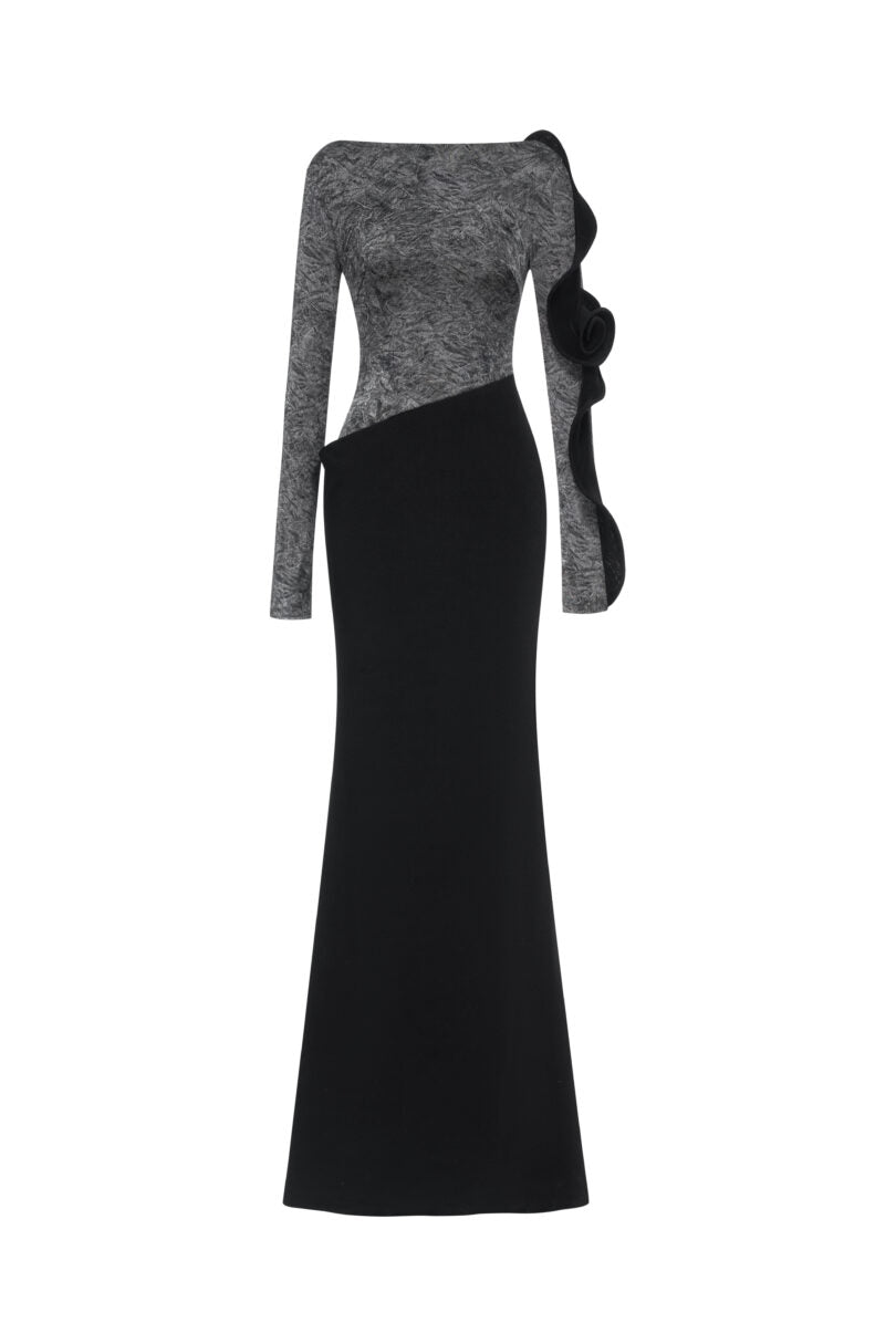 3D Floral Ruffle Evening Dress