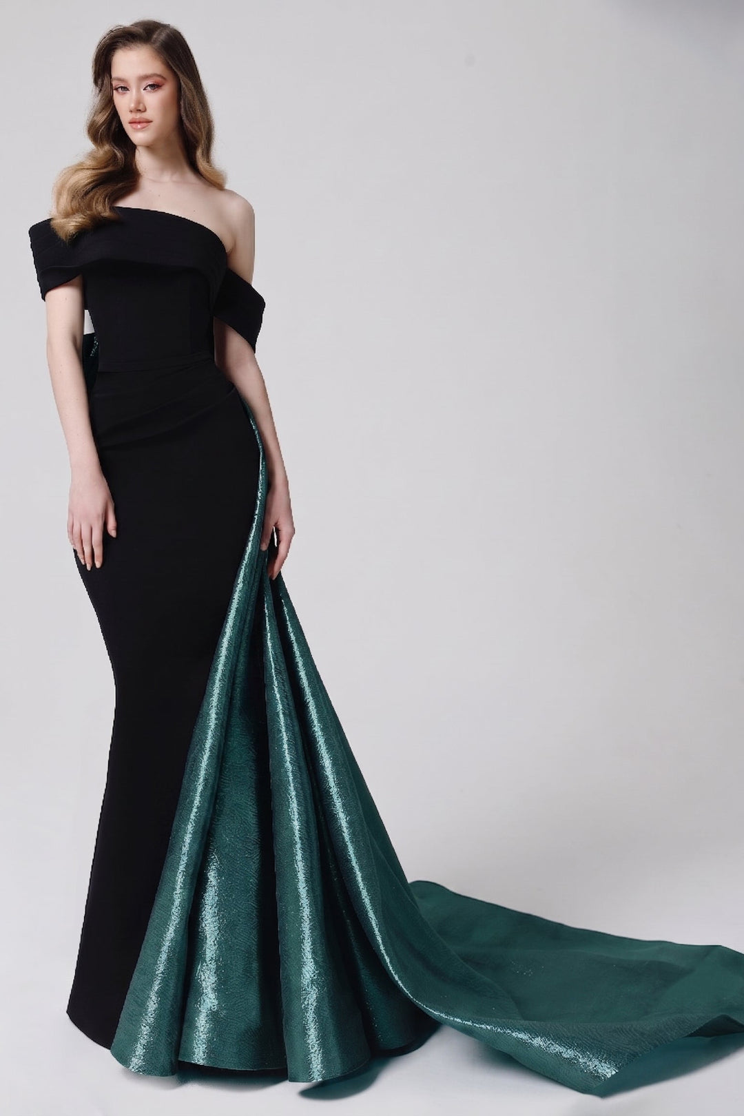 Nour Fathallah N0466 - Off-Shoulder Asymmetric Mermaid Gown (Ready to Ship)