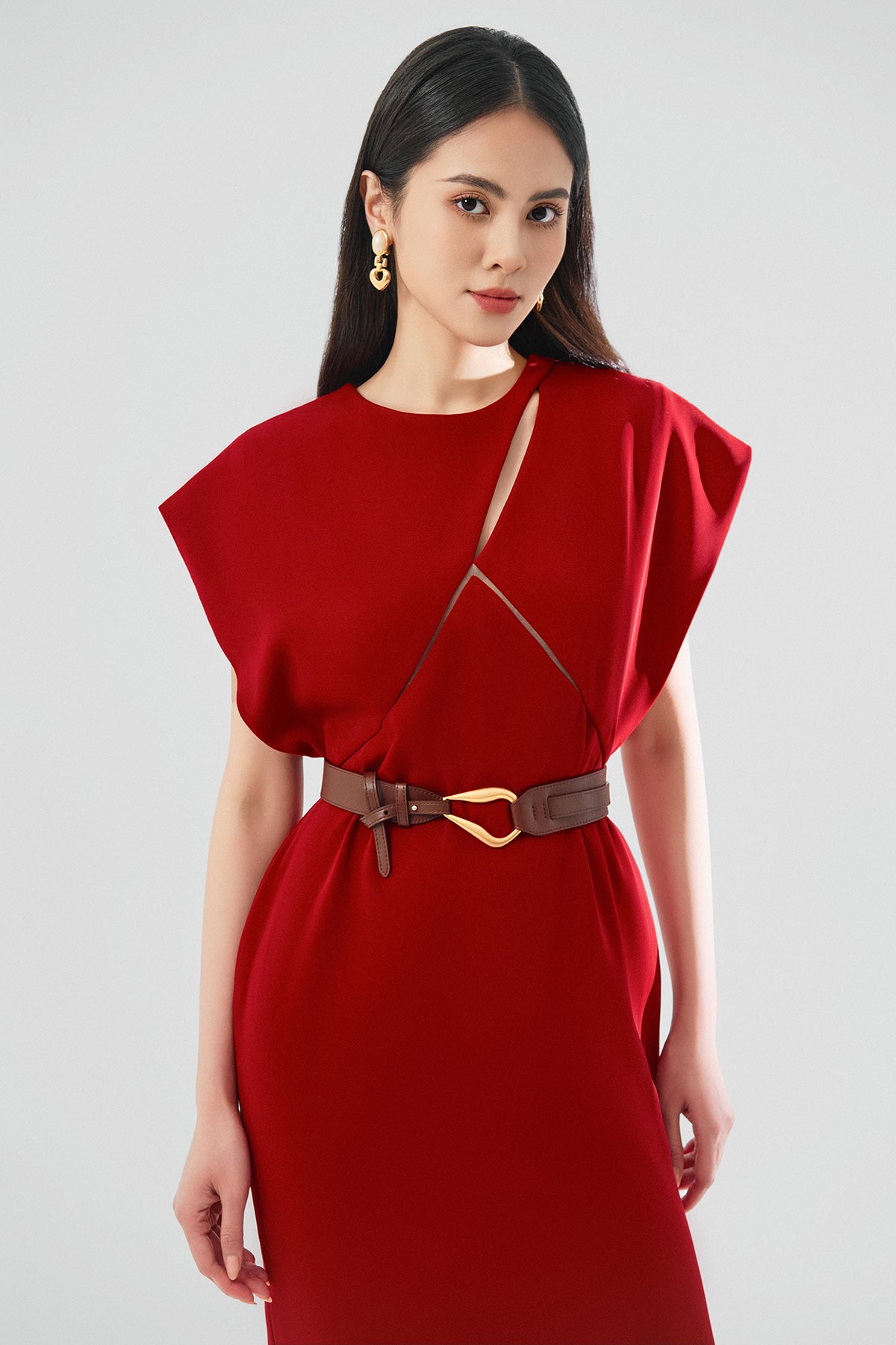 red cocoon dress Red Linen Midi Sundress for Summer, Minimalist Flowy Sleeveless Cocoon Dress With Asymmetric Hem, Plus Size Friendly