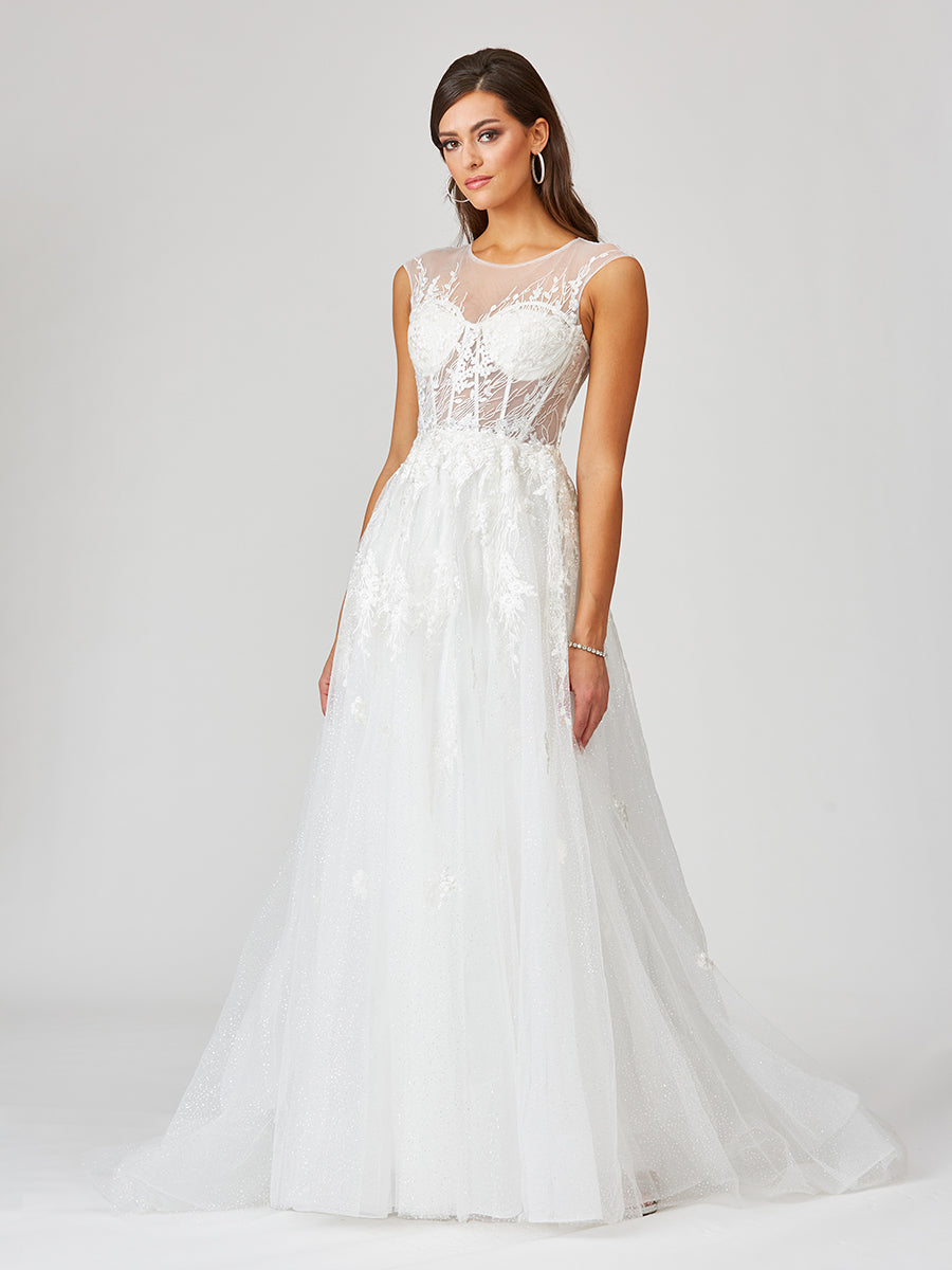 calvin klein floral a line dress Sheer Bodice Lace Bridal Gown OUTLET 51044
