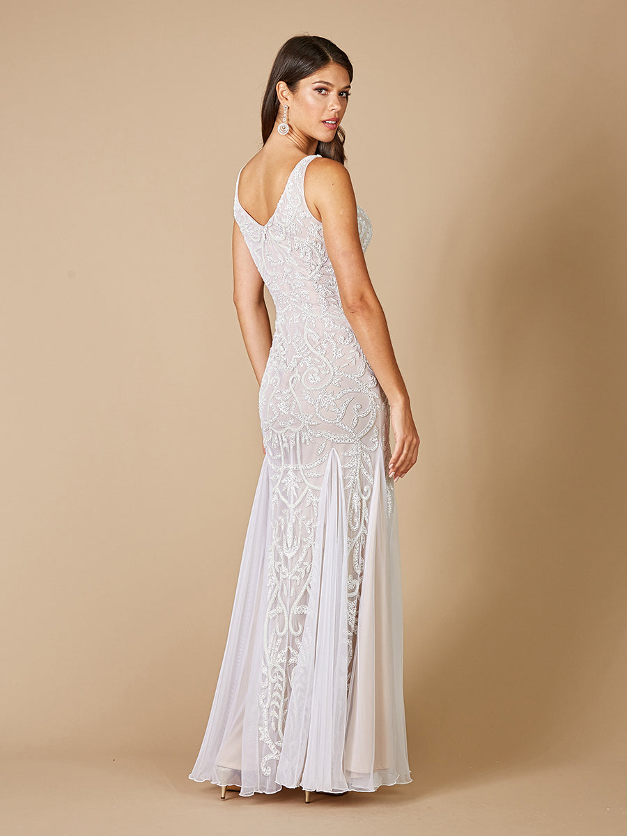 Lara Greta Beaded V-Neck Tulle Wedding Dress with Contrast Lining 51061