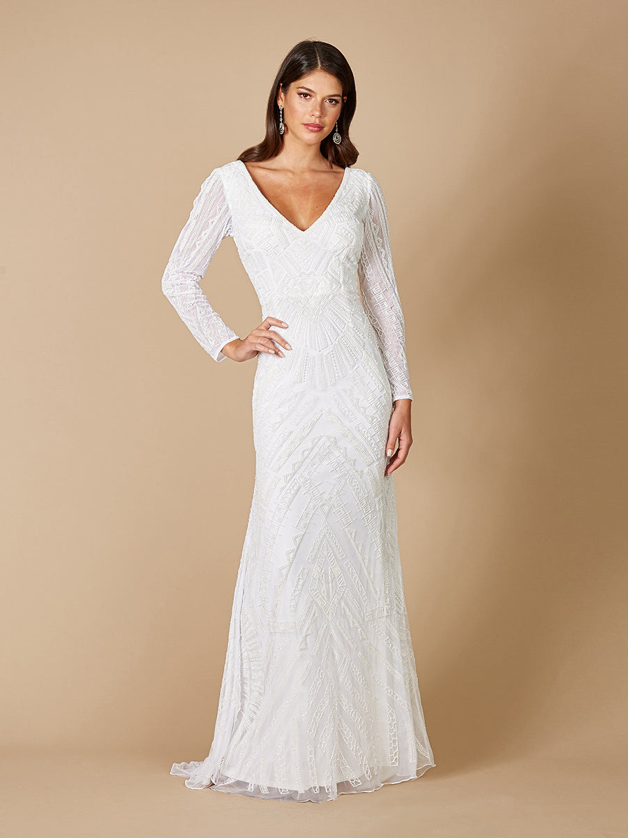 Lara Gretchen V-Neck Long Sleeve Wedding Dress 51072