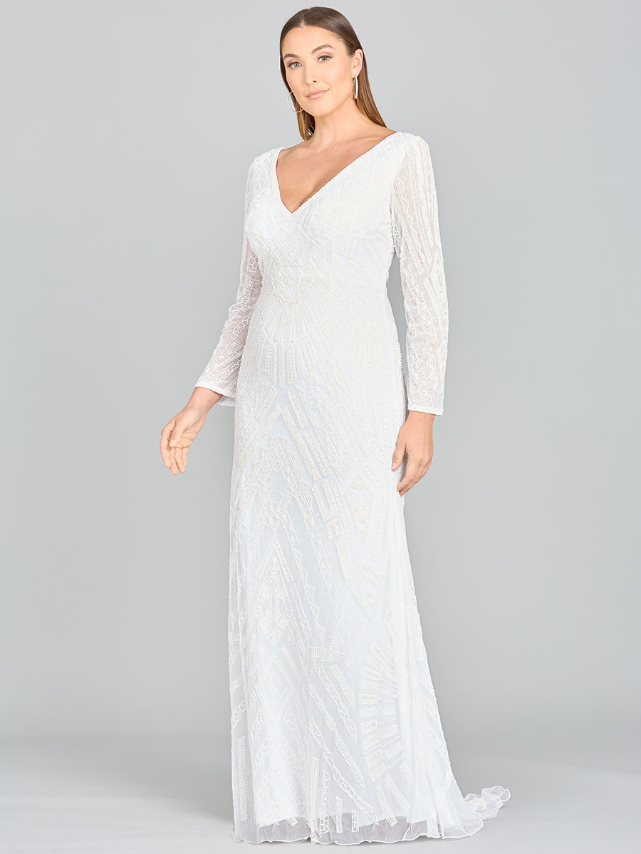 Lara Gretchen V-Neck Long Sleeve Wedding Dress 51072