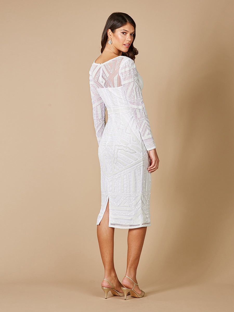 gloria midi dress Lara Gloria Long Sleeve Beaded Midi Dress 51076