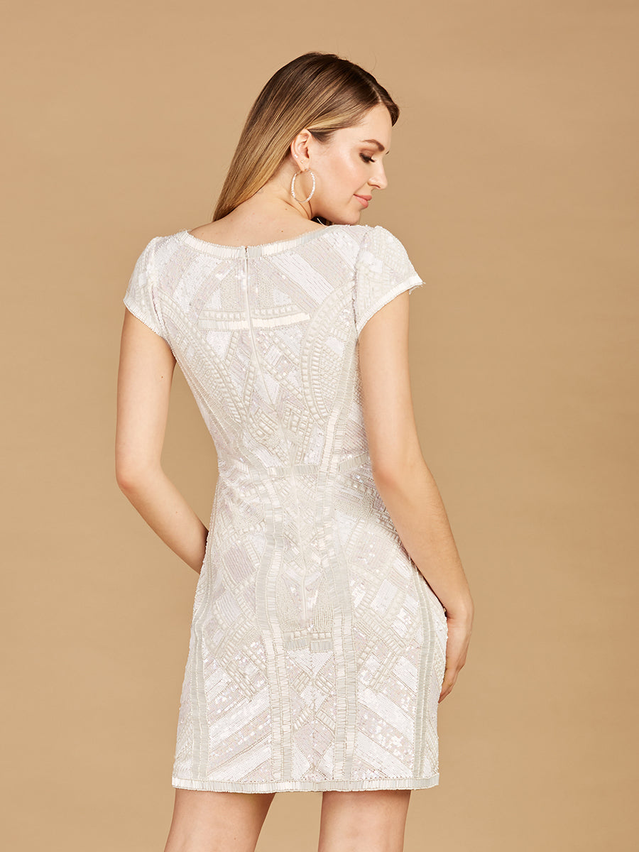 V-Neck Beaded Bridal Mini with Cap Sleeves 51115