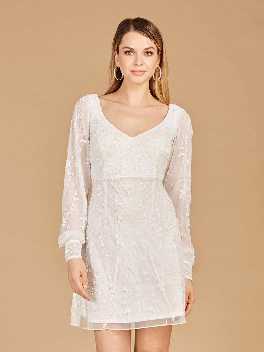 V-Neck, Long Sleeve Bridal Cocktail Dress 51116
