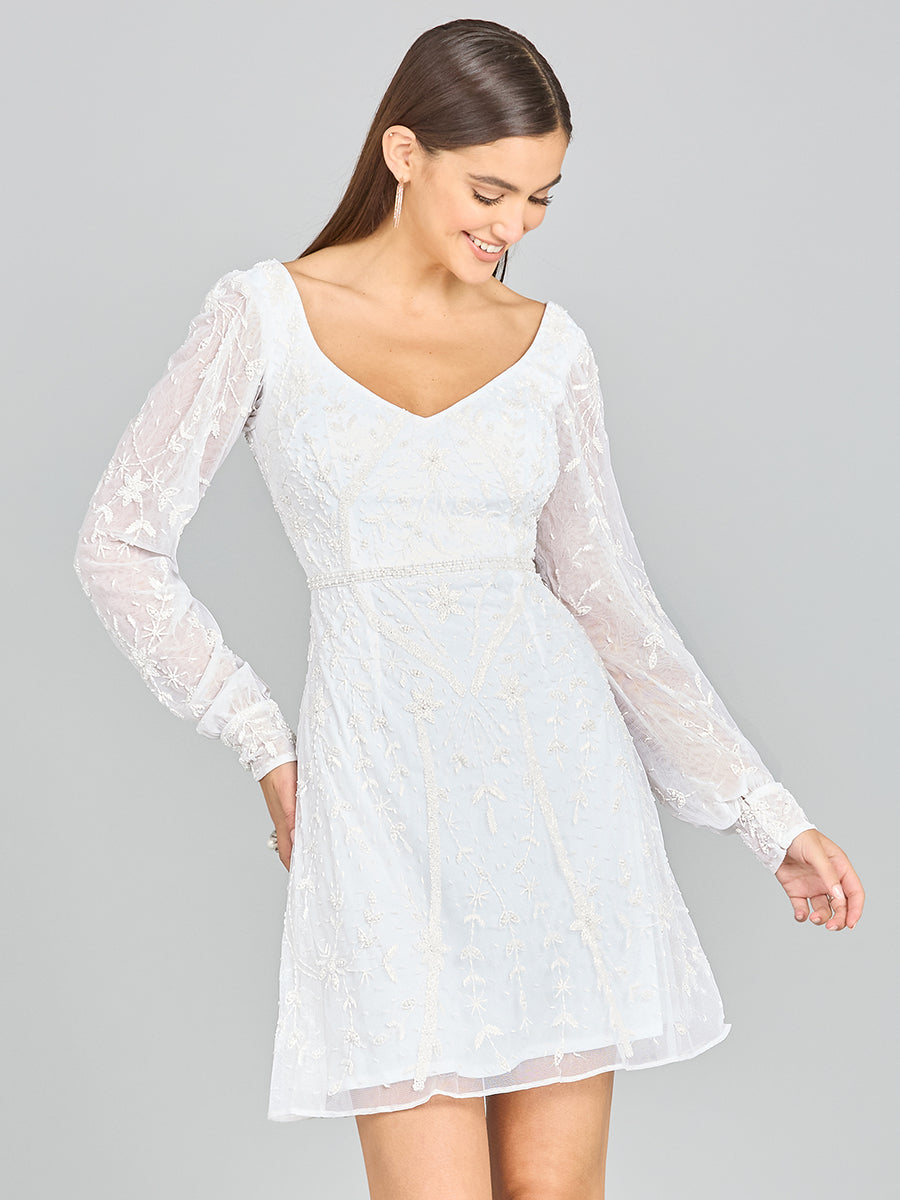 V-Neck, Long Sleeve Bridal Cocktail Dress 51116 4 / Ivory