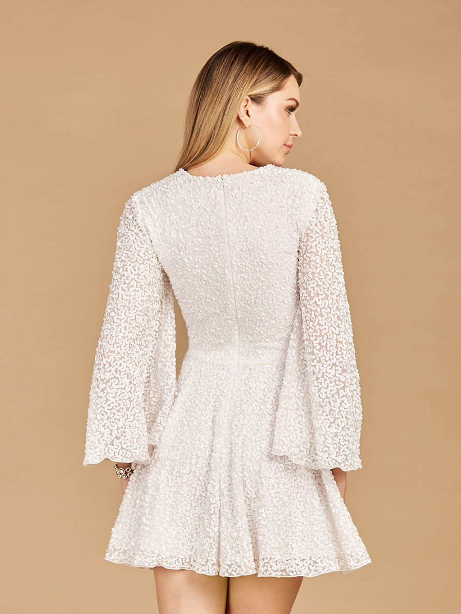 Long Bell Sleeve Sequin Bridal Cocktail Dress 51121