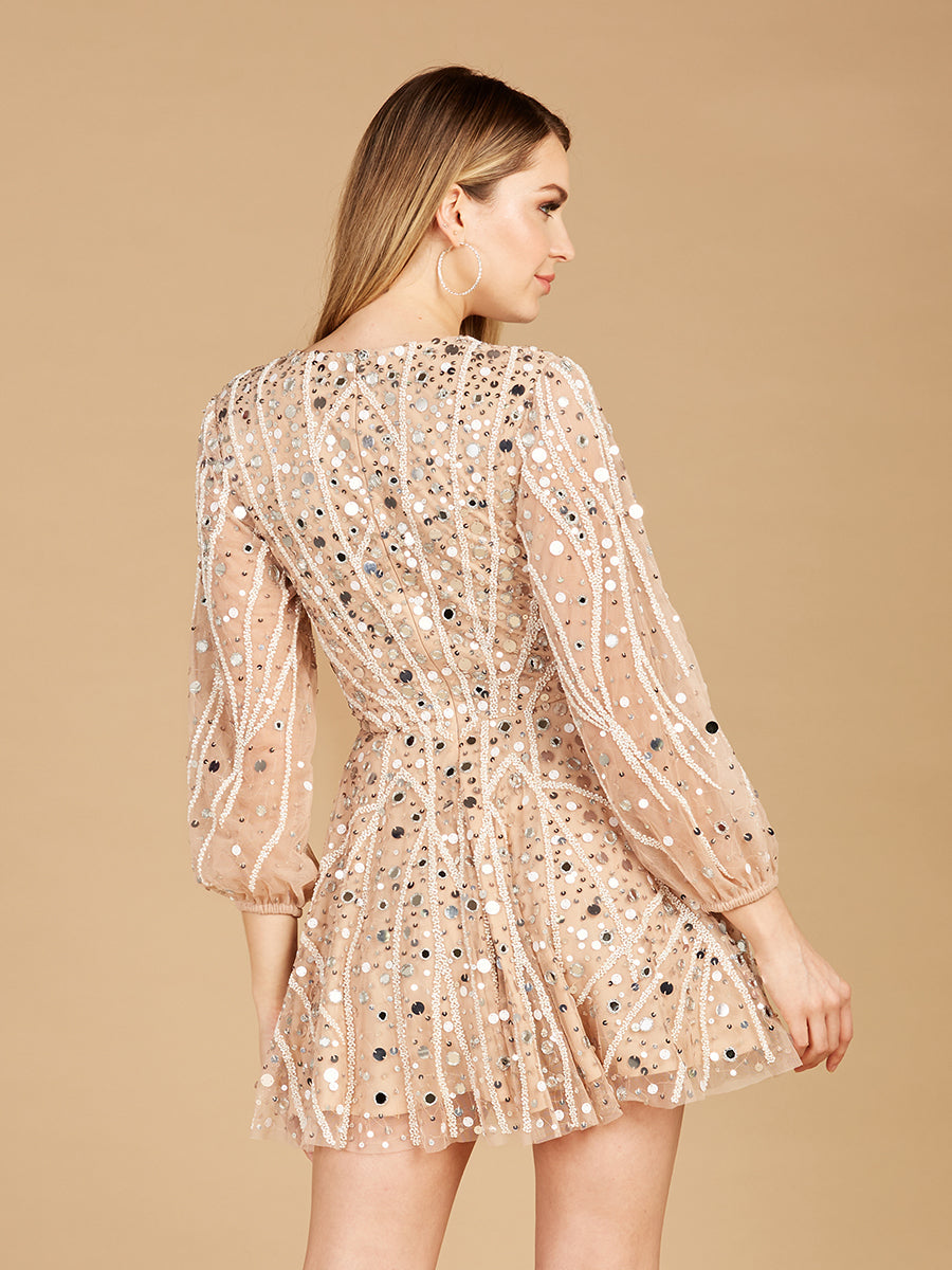beaded bridal mini dress Beaded Long Sleeve Bridal Cocktail Short OUTLET 51125