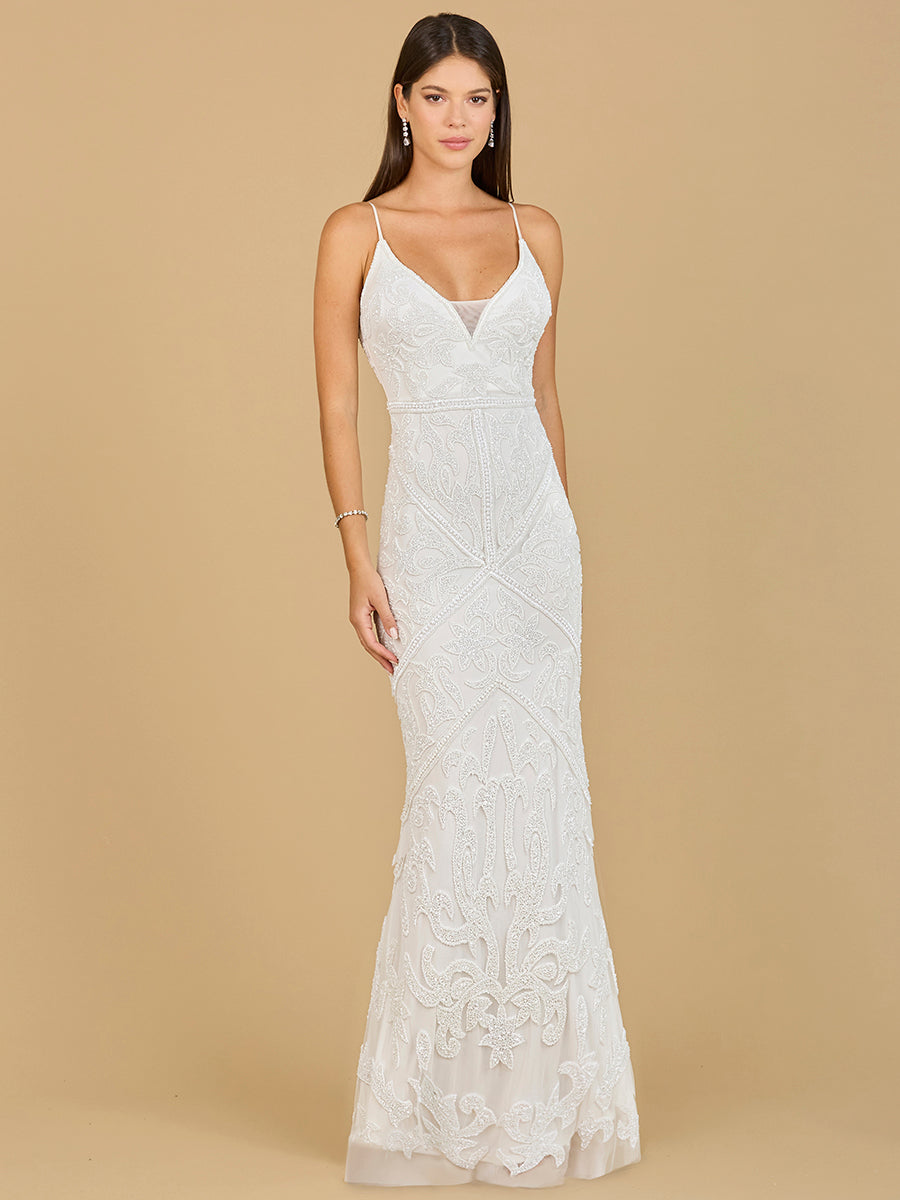 Beaded Spaghetti Strap Fitted Gown 51140