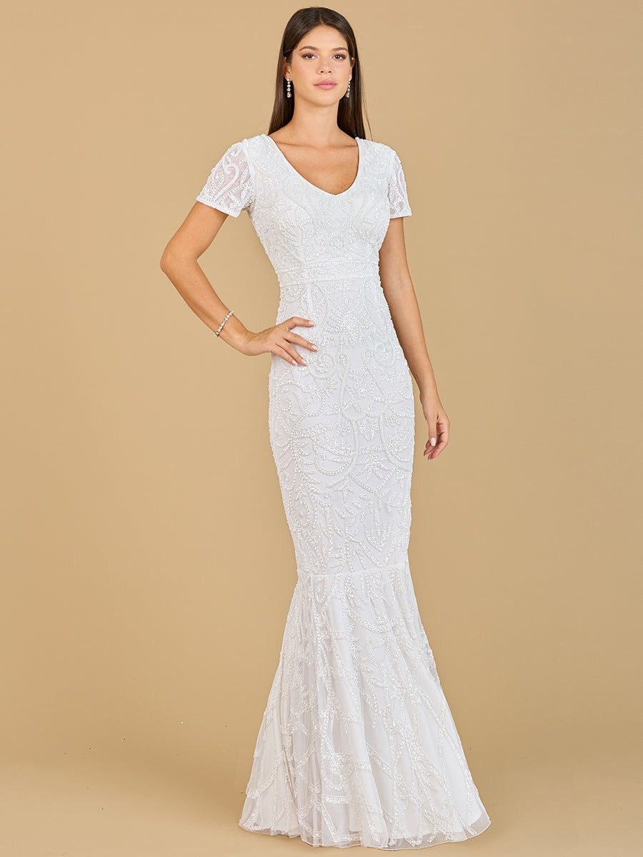 Cap Sleeve Beaded Wedding Gown 51143