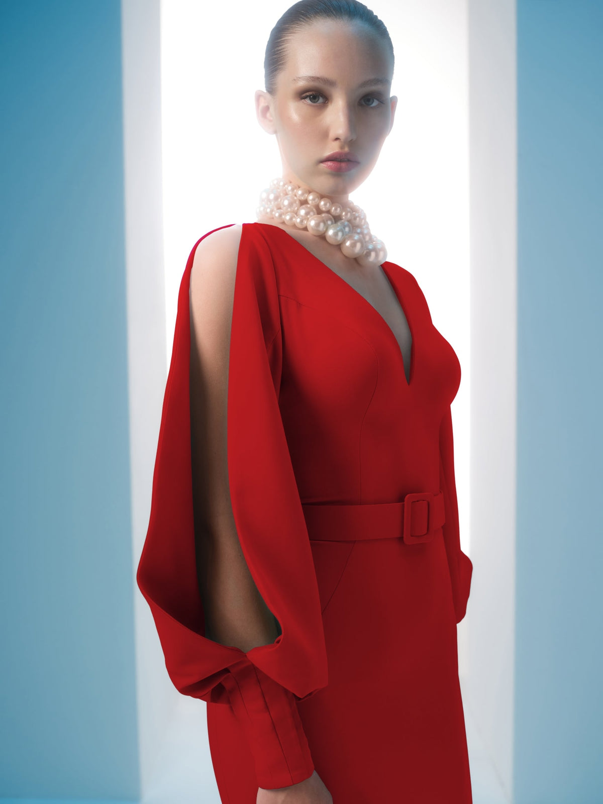Nour Fathallah N0605 - Crepe Mermaid Gown with Puffed Sleeves