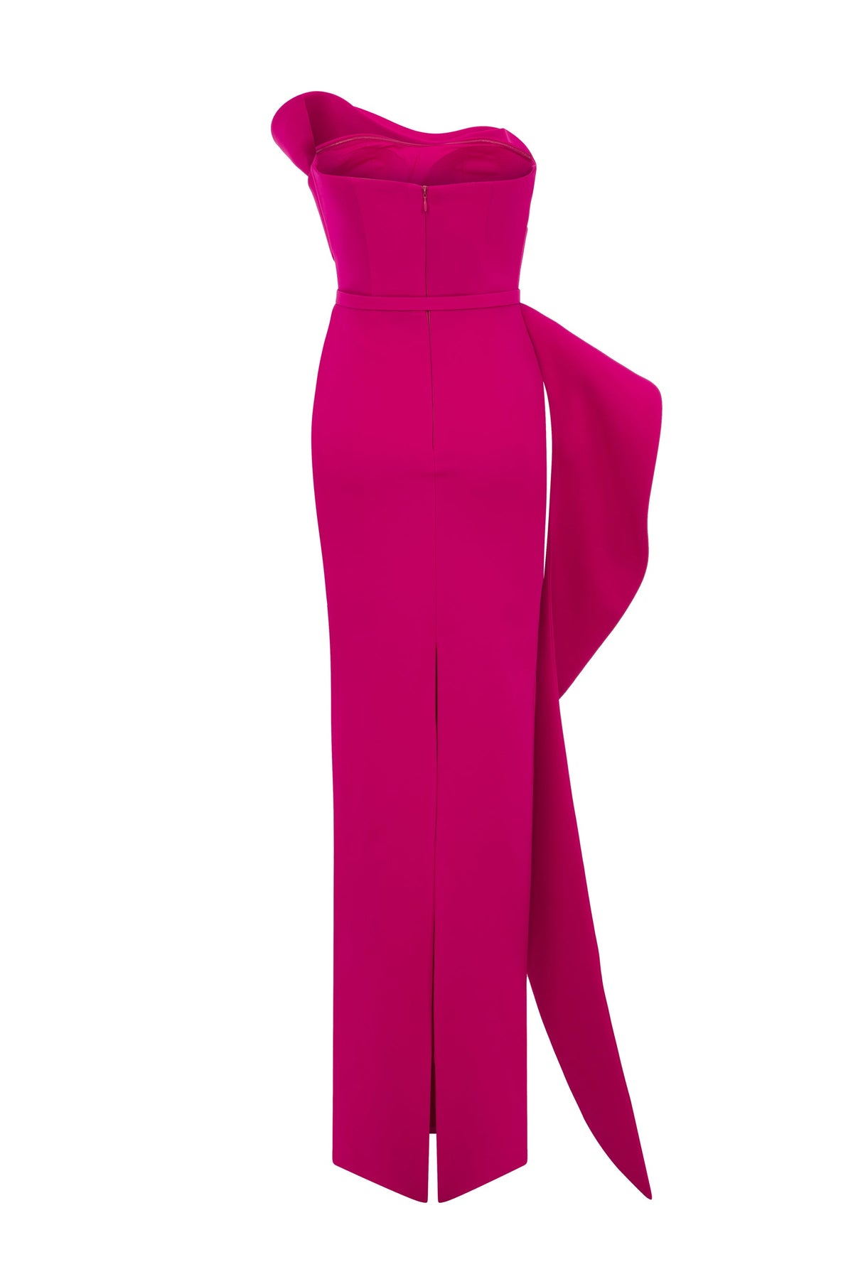 Nour Fathallah N0647 - Fuchsia Column Gown with Asymmetric Sweetheart Neckline