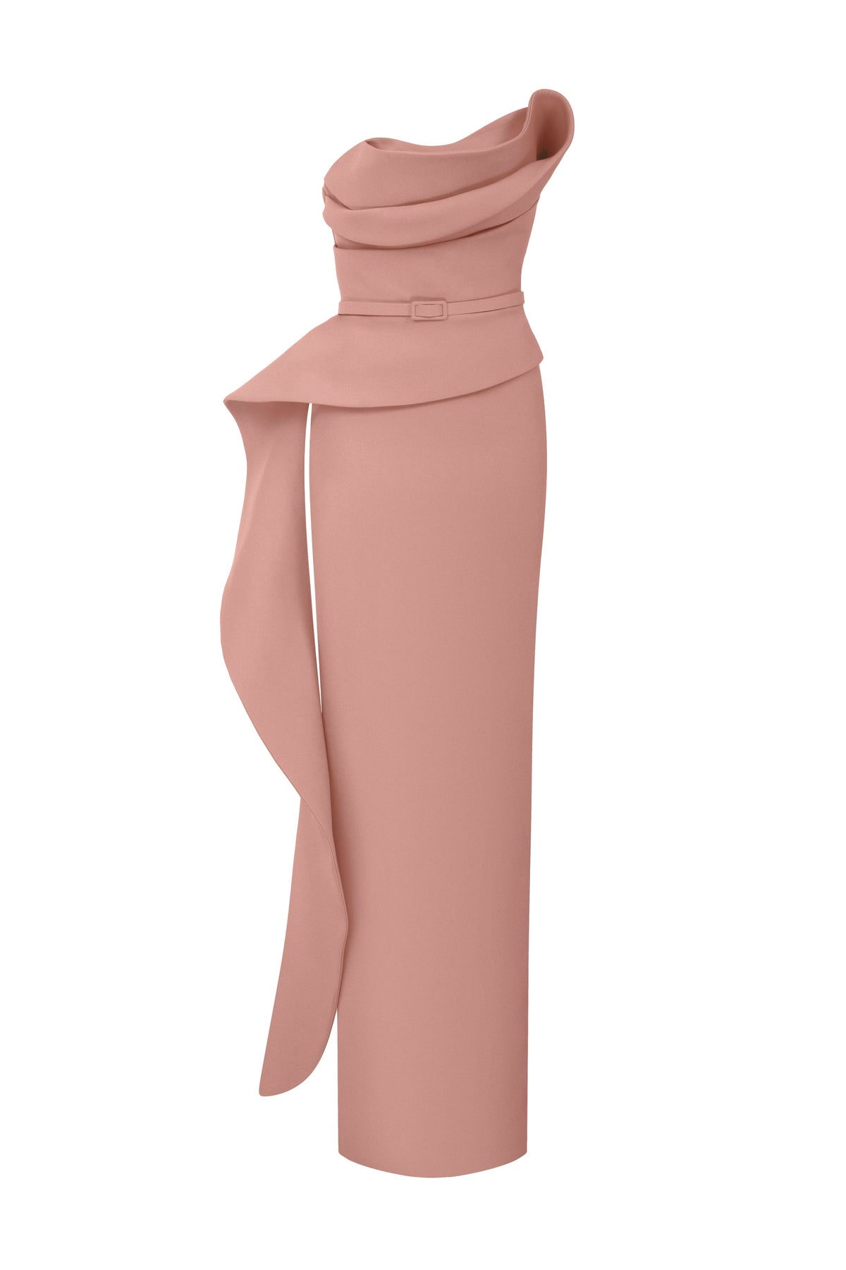 Nour Fathallah N0647 - Fuchsia Column Gown with Asymmetric Sweetheart Neckline