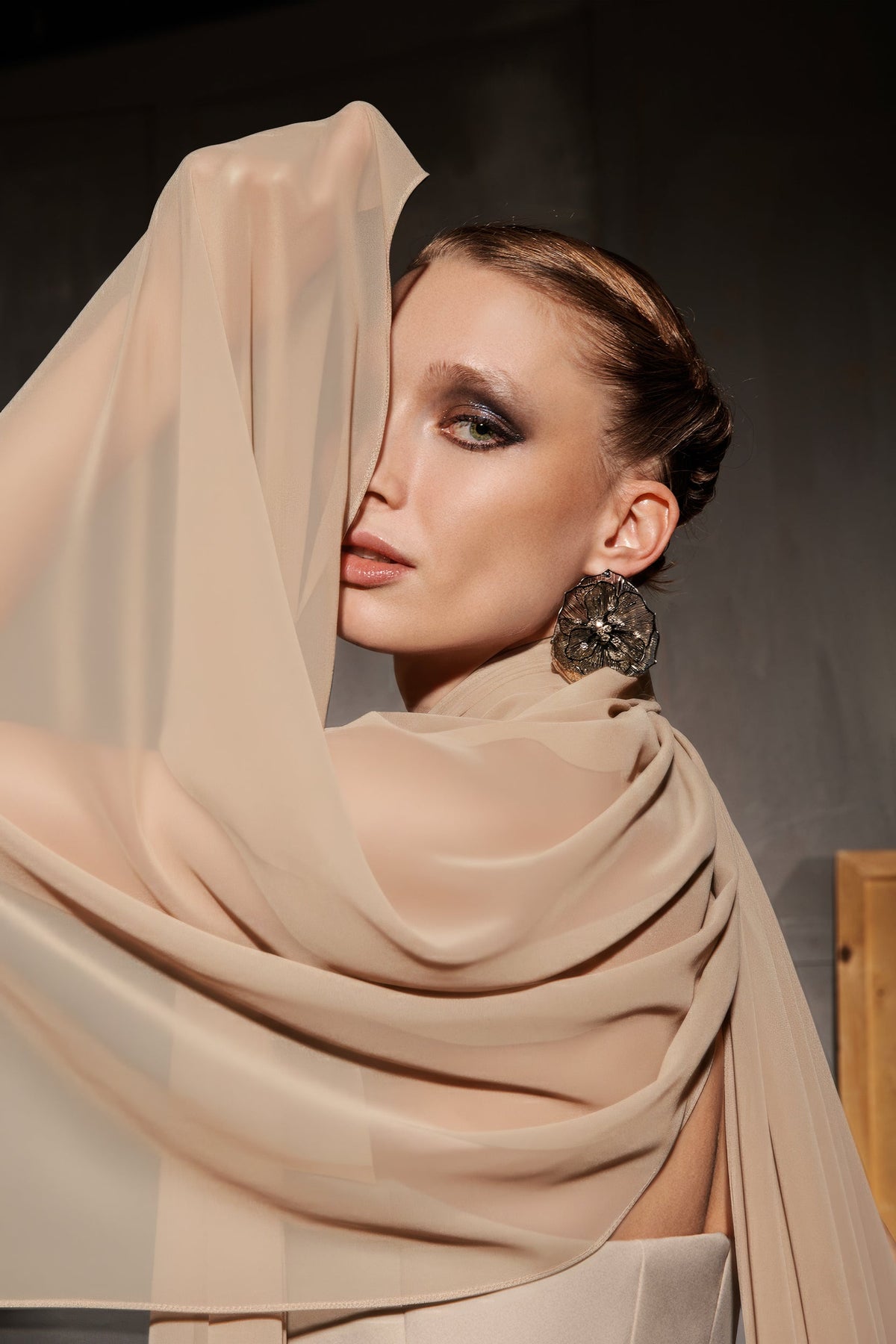 Nour Fathallah N0649 - Luxe Beige Mermaid Gown with Cape & Train