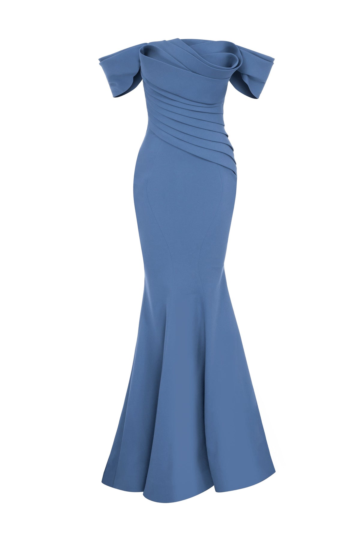 Nour Fathallah N0651 - Regal Blue Mermaid Gown with Cap Sleeves