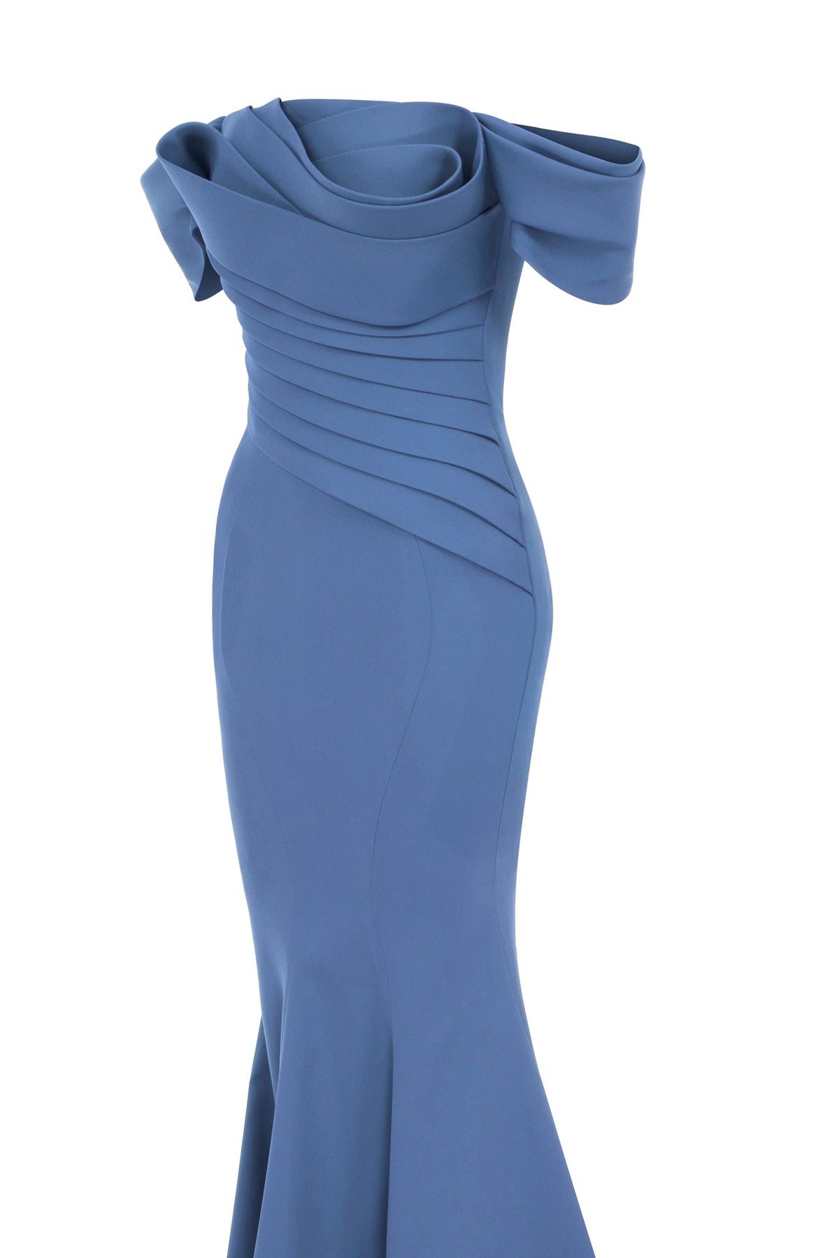 Nour Fathallah N0651 - Regal Blue Mermaid Gown with Cap Sleeves