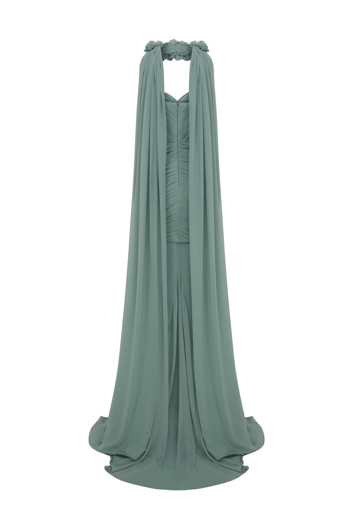 Nour Fathallah N0655 - Black Organza Mini with Floral Cape & Train