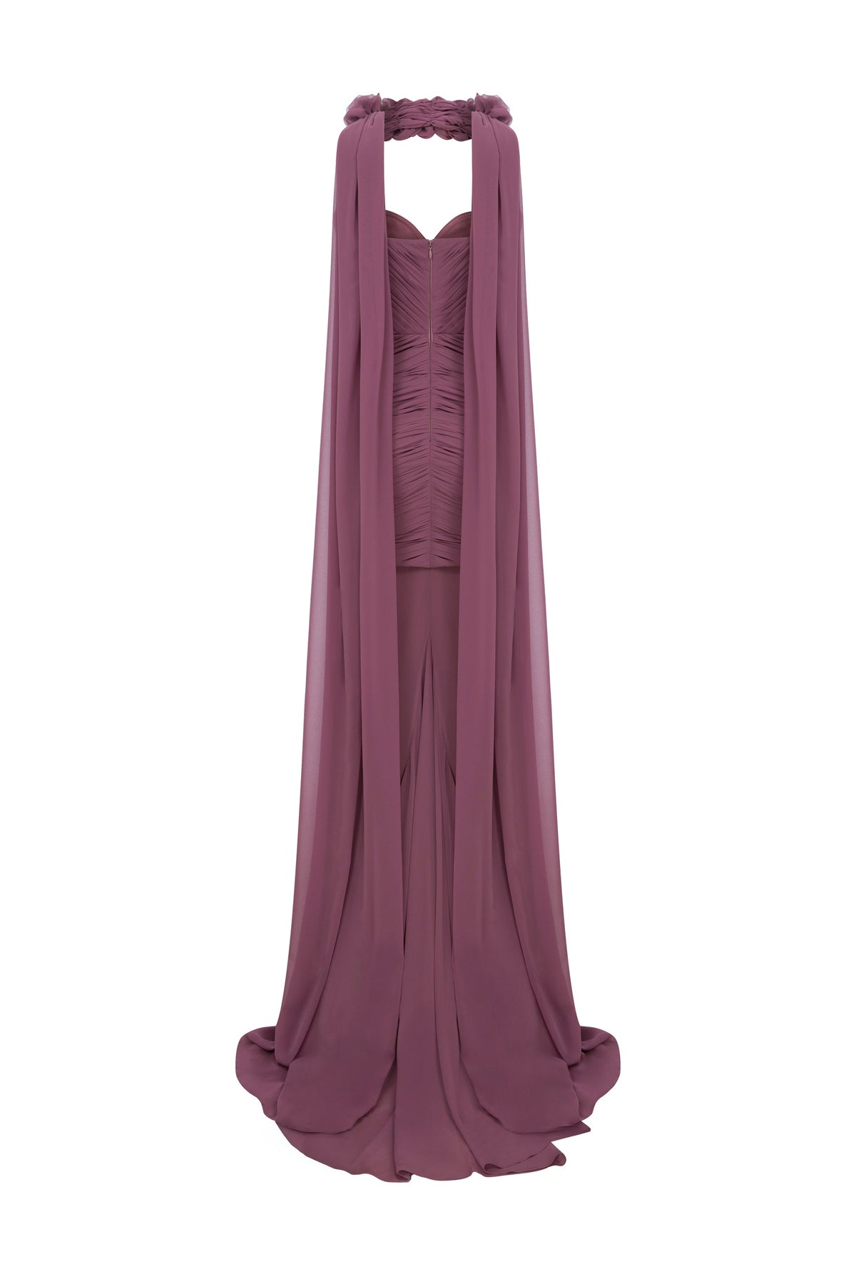 Nour Fathallah N0655 - Black Organza Mini with Floral Cape & Train