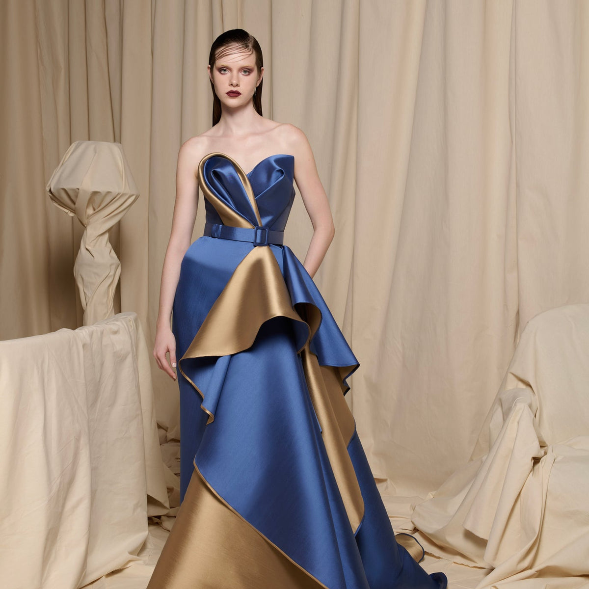 Sapphire Blue Gold Ball Gown Petal Bodice | N0697 Metallic Blue / 4/36 Sapphire Blue Gold Ball Gown Petal Bodice | N0697 Metallic Blue / 4/36