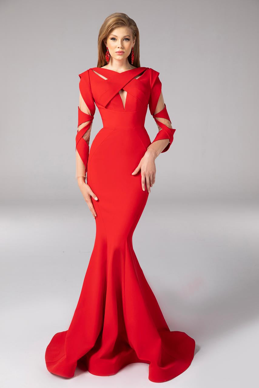 Fouad Sarkis F02892 Sculptural Cutout Bodice Gown