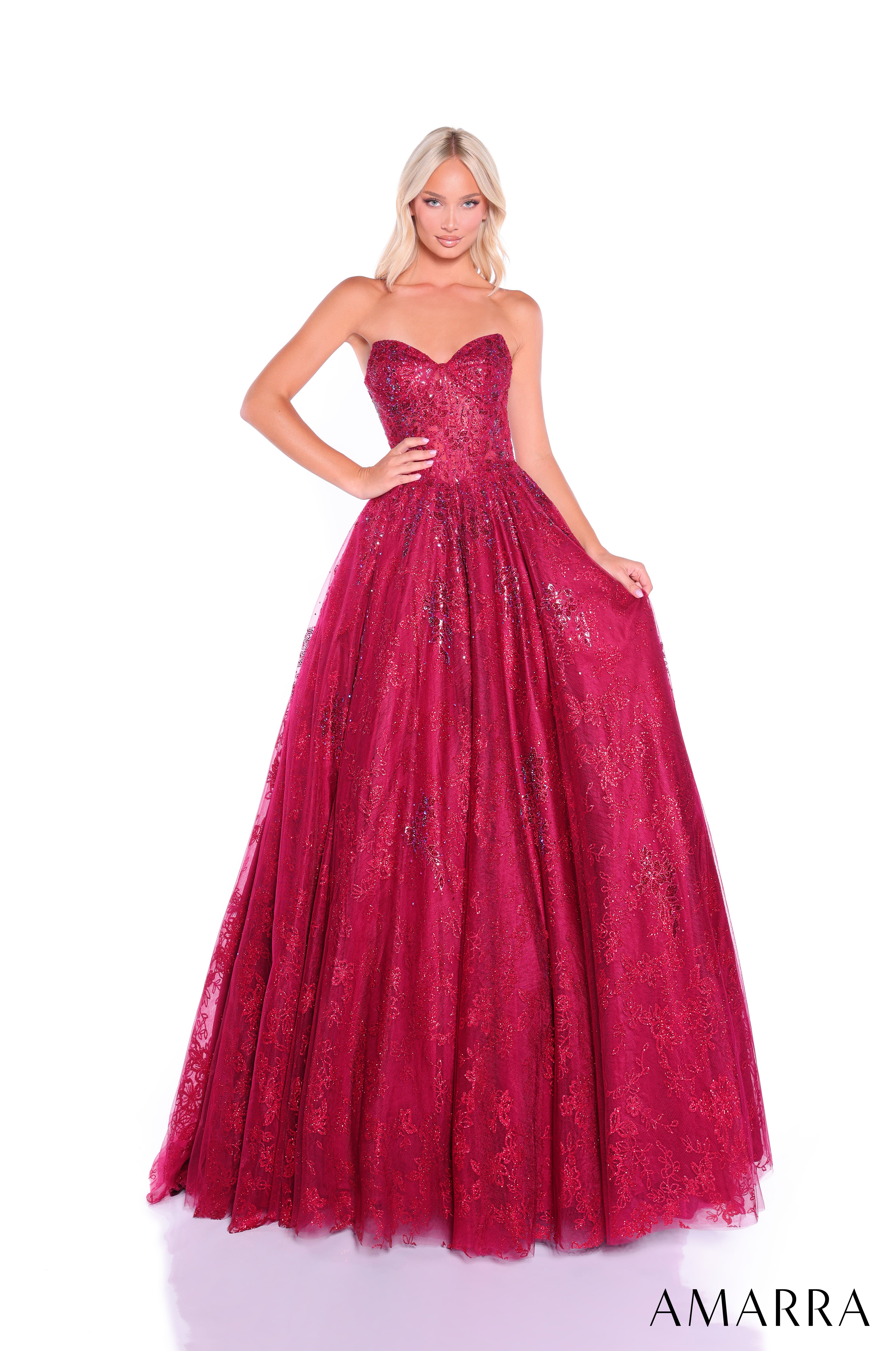 AMARRA 89415 | Embroidered Tulle Floral Ball Gown