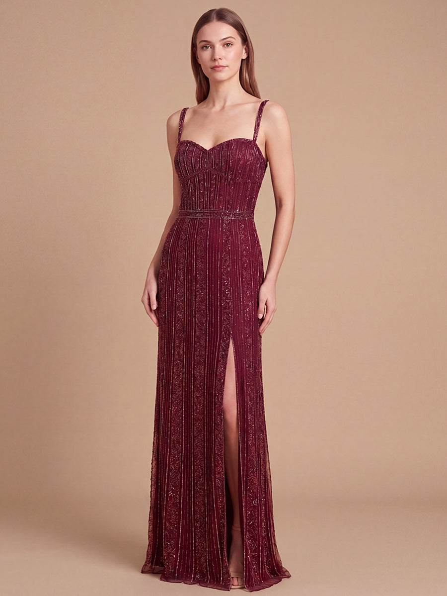 Spaghetti Strap Beaded Gown | Lara 9917