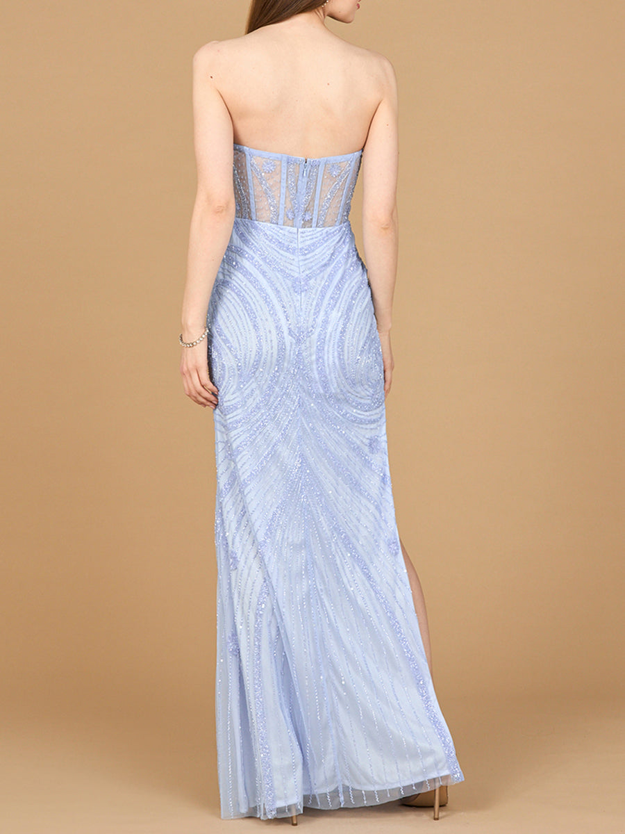 Beaded Corset Dress with Slit 9927
