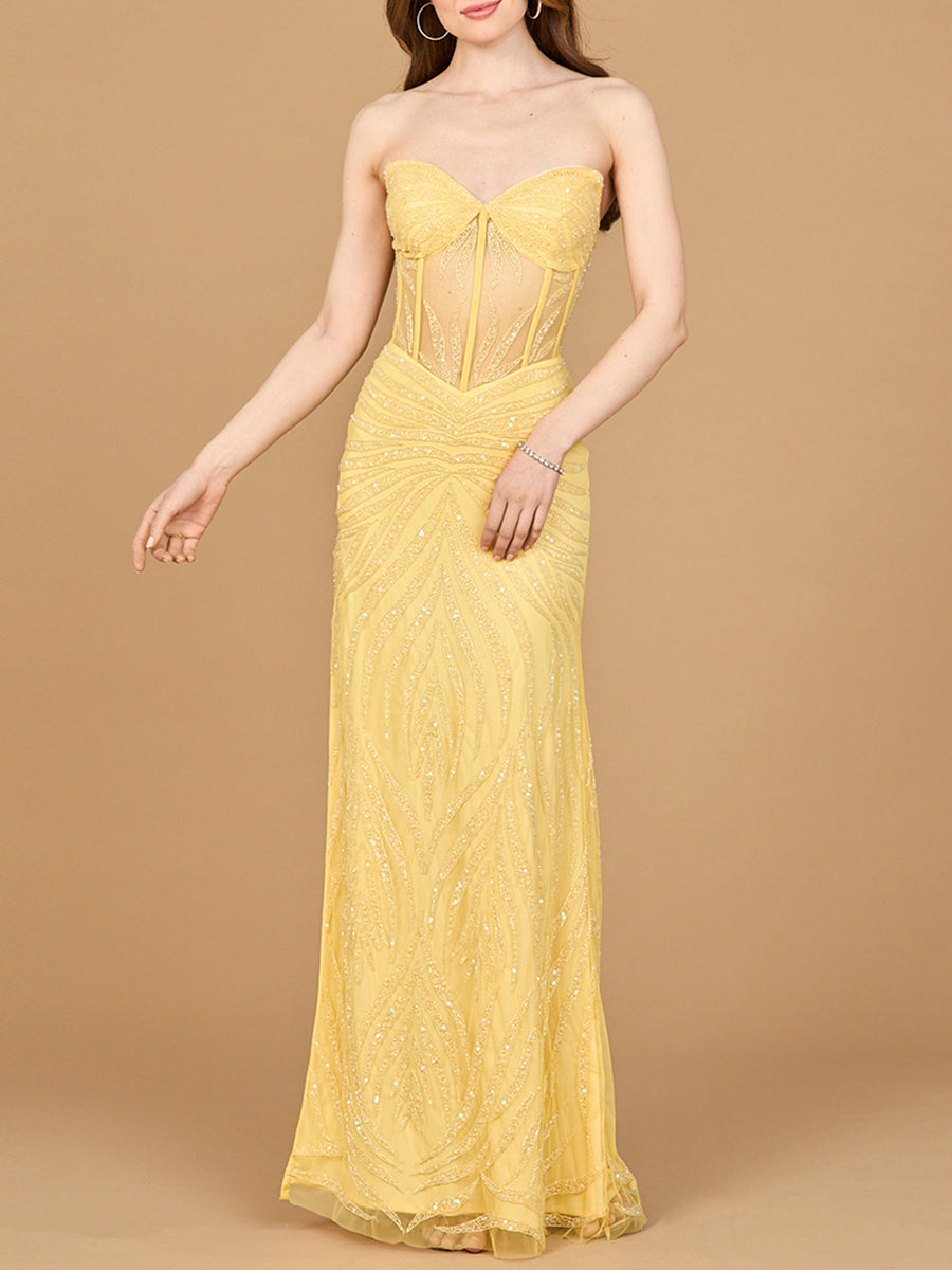 Beaded Corset Prom Dress with Slit 9928