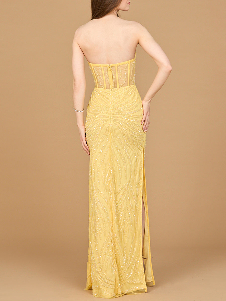 Beaded Corset Prom Dress with Slit 9928