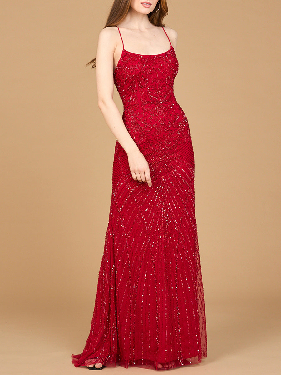 Lace Up Open Back Beaded Dress 9929