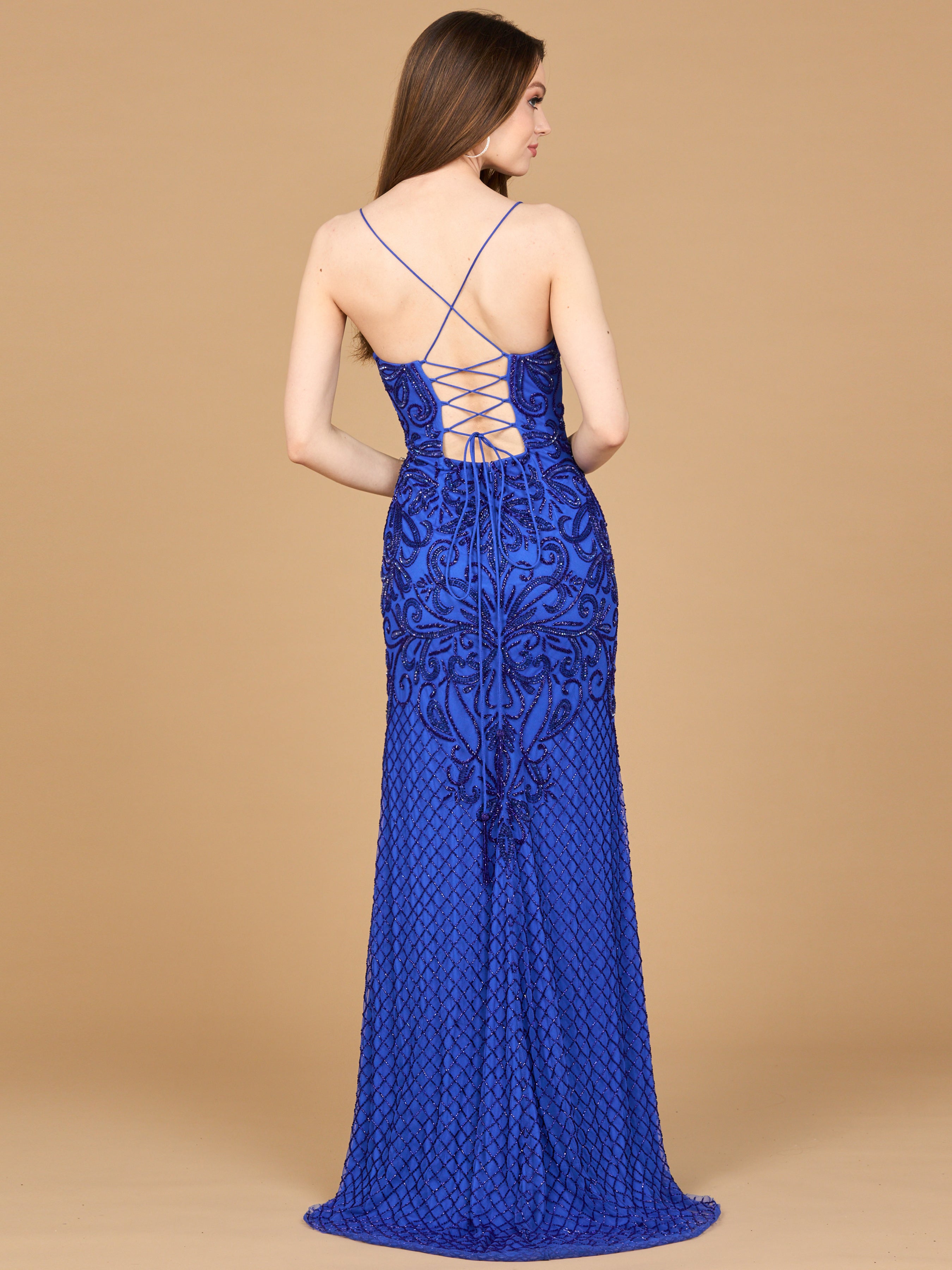 Lace Up Open Back Beaded Dress 9930