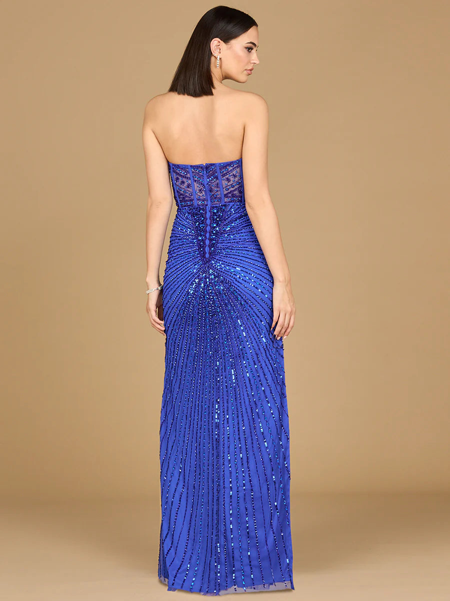 Embellished Strapless Gown with Slit 9953