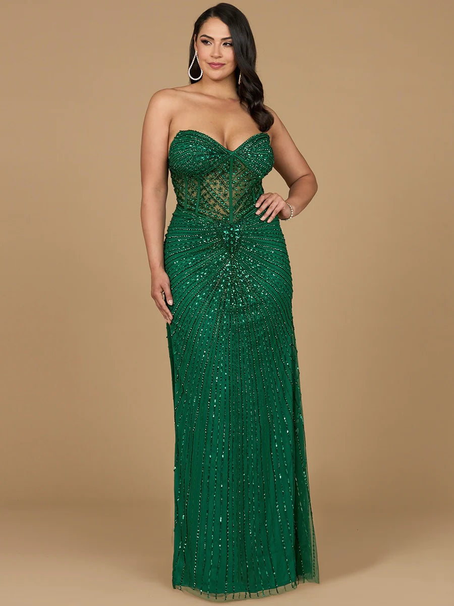 Embellished Strapless Gown with Slit 9953