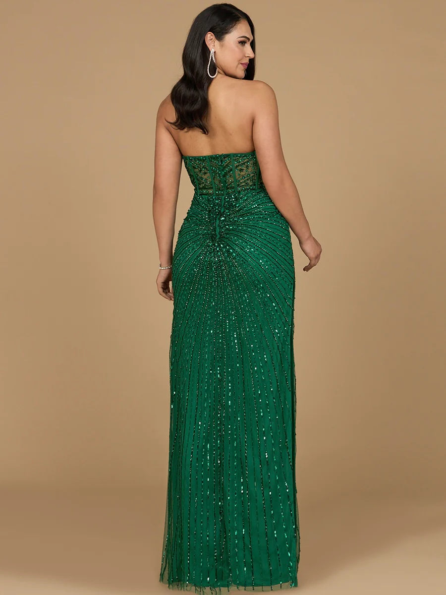 Embellished Strapless Gown with Slit 9953