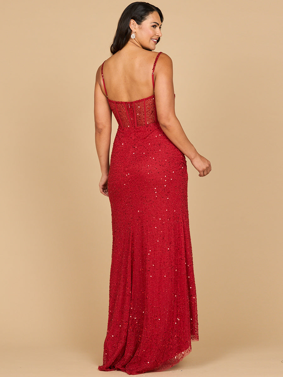 strapless open back dress Elegant Corset Gown with Slit 9960
