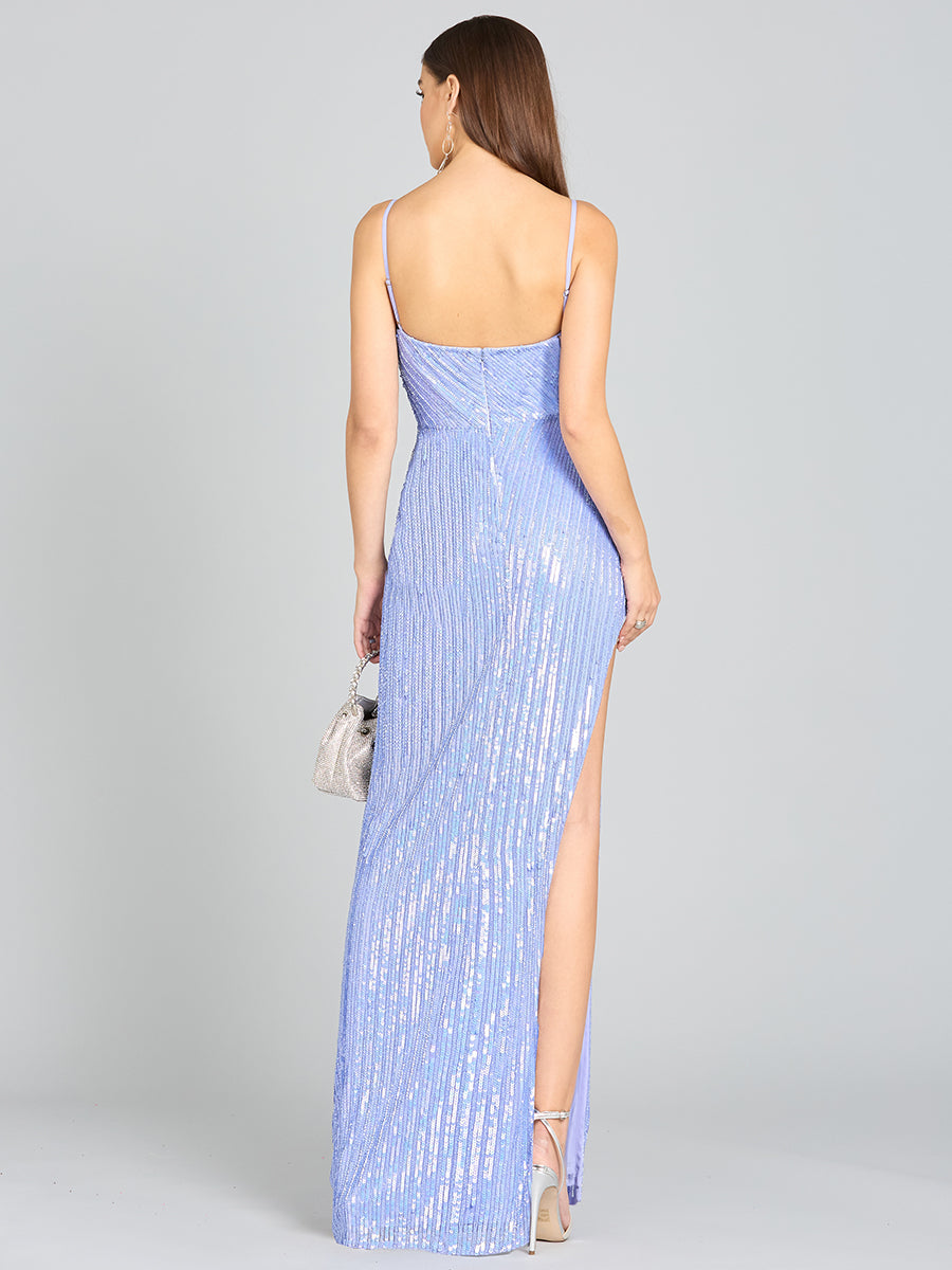 Sequin Dress 9984 | Cowl Neck Slit