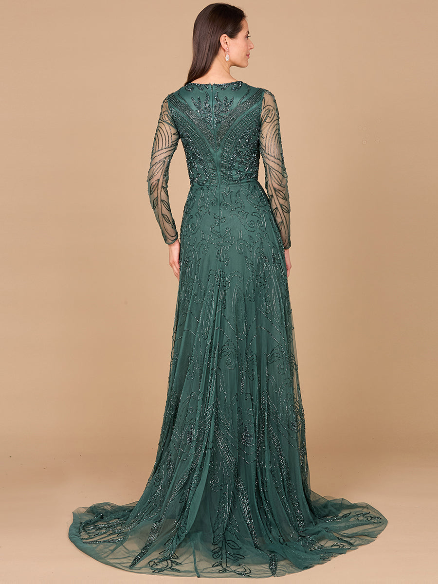 A-line Beaded Dress with Sleeves 29116