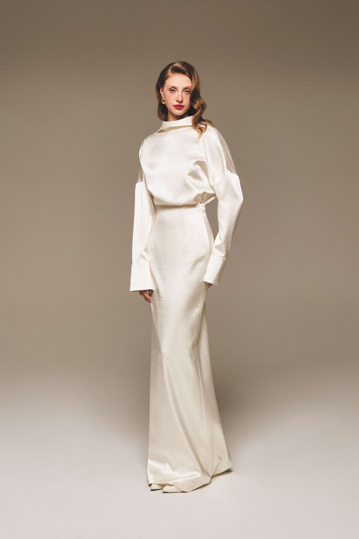 Draped Suzhou Silk Top & Maxi Skirt Set